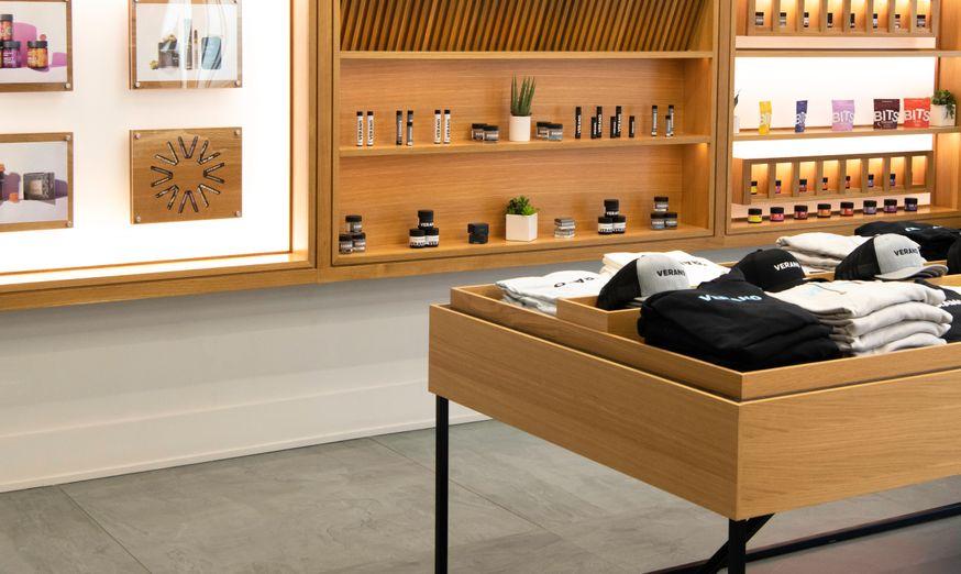 Zen Leaf Dispensaries in Evanston Illinois - Interior Displays of Cannabis Products and Clothing